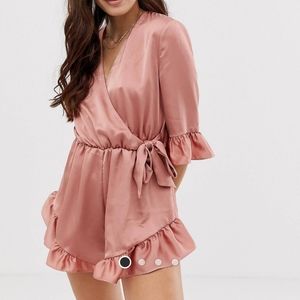 NWT Asos Pink Satiny Romper with Ruffles